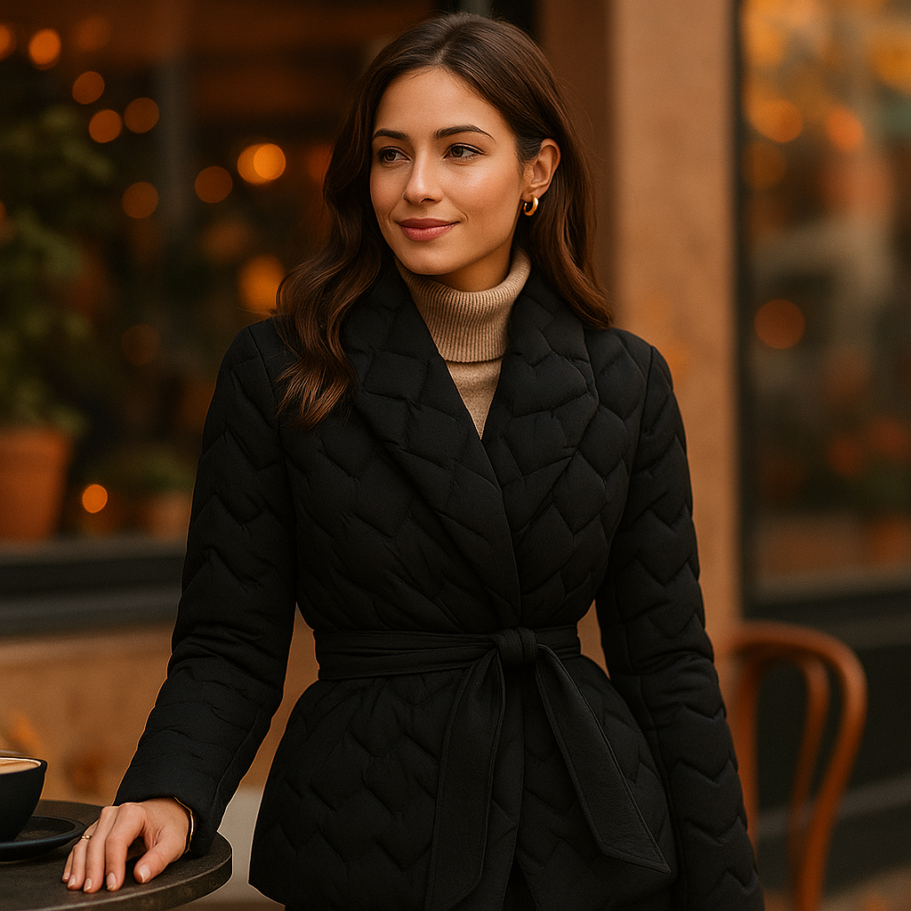 Elegancka Damska Kurtka Puchowa z Paskiem