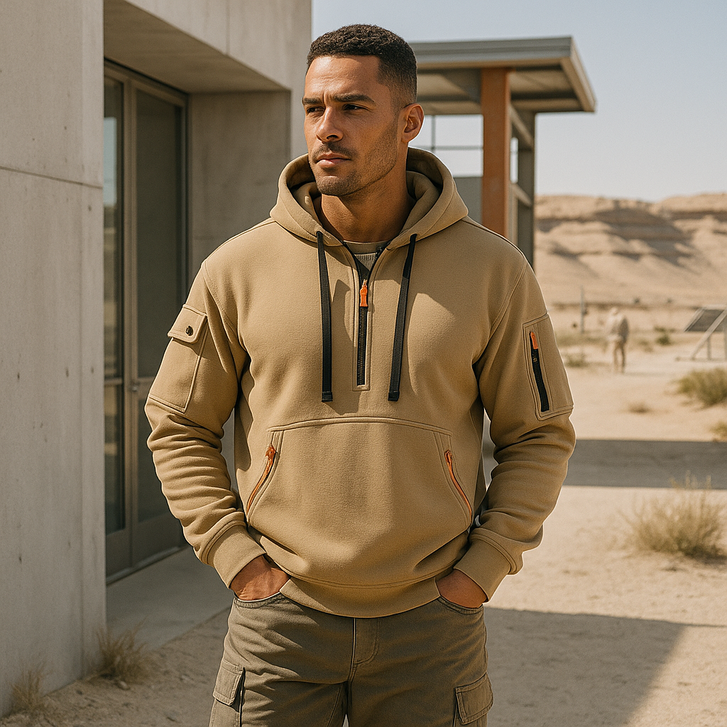 Sportowe męskie bluzy z kapturem - półzamek - dresowe - treningowe