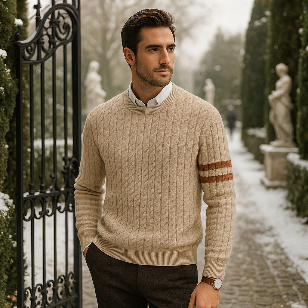 Męski sweter w warkocze - z mieszanki wełny - ciepły