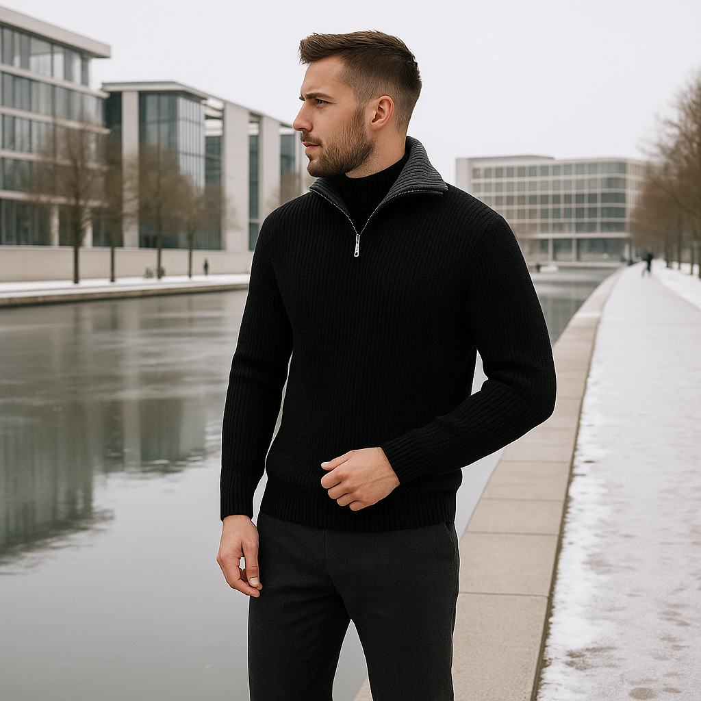 Męski sweter - kołnierz stójkowy - zamek błyskawiczny