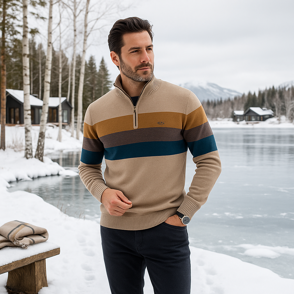 Pasiasty sweter męski - premium - elegancki