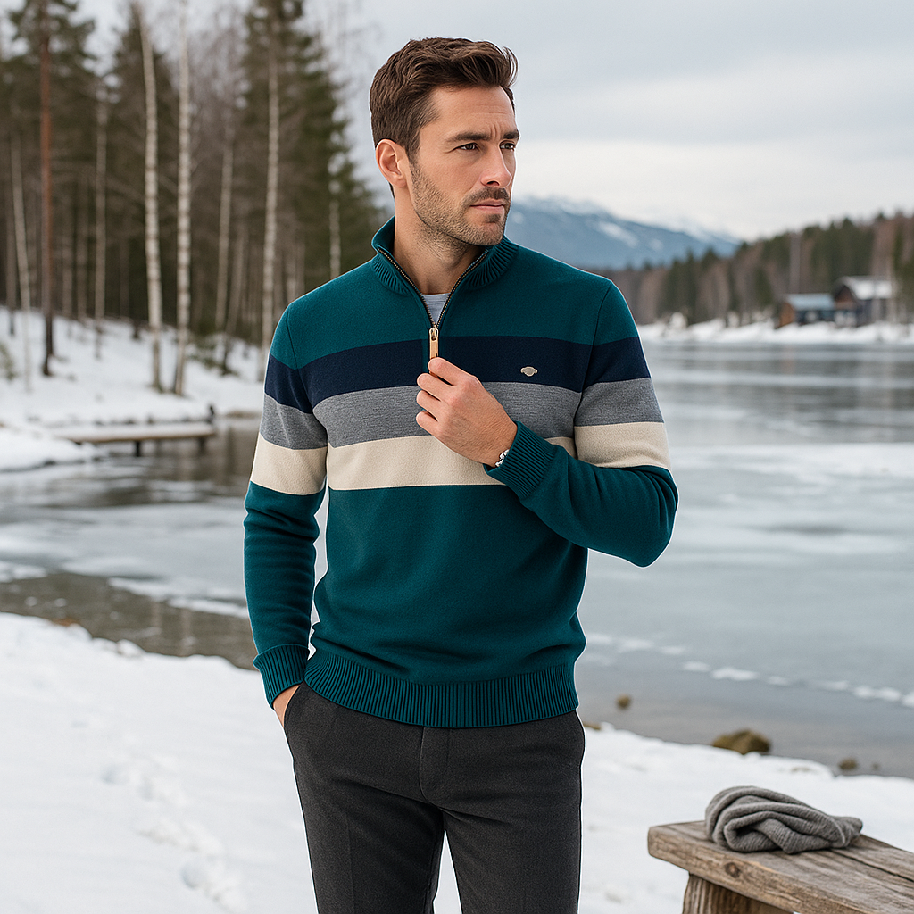 Pasiasty sweter męski - premium - elegancki