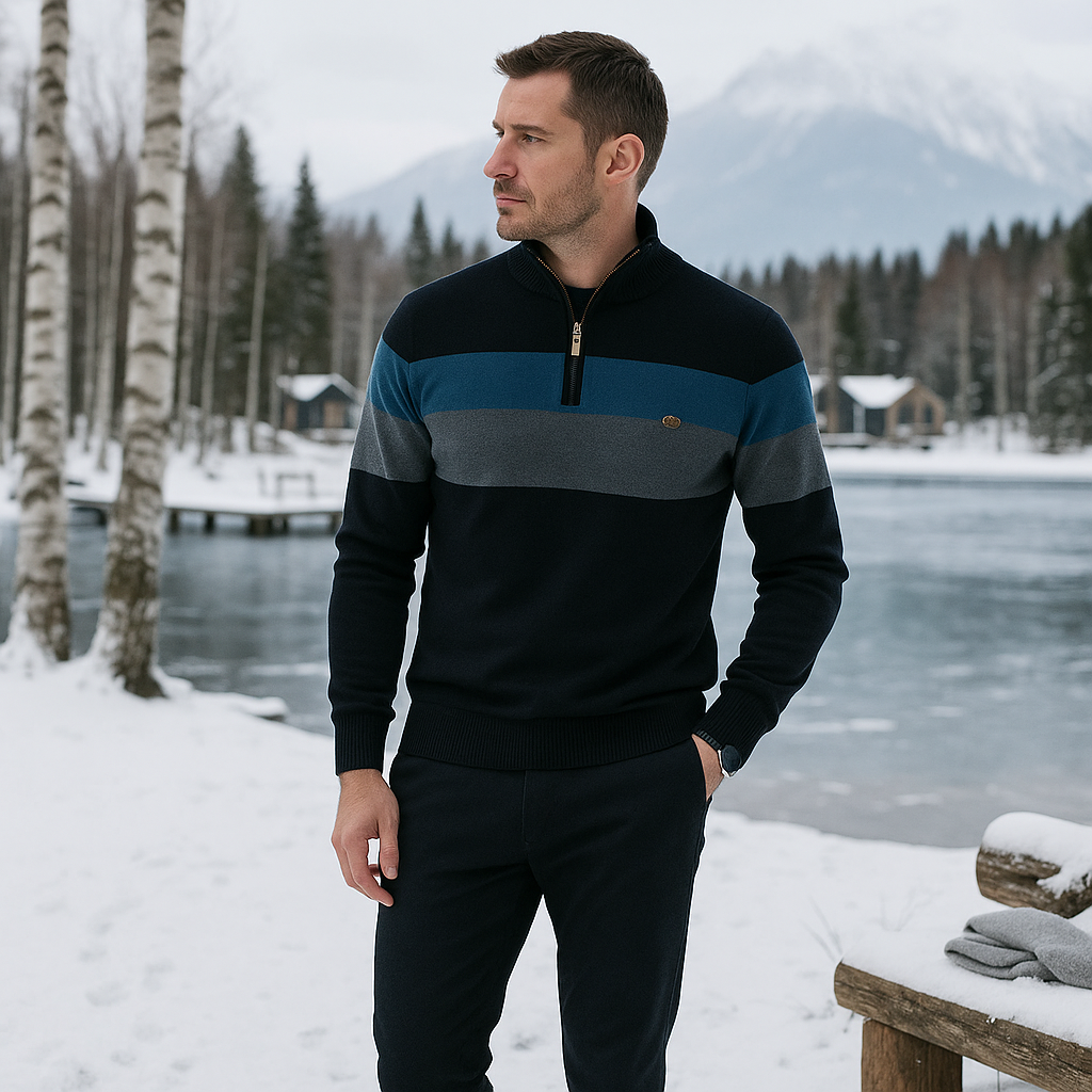 Pasiasty sweter męski - premium - elegancki