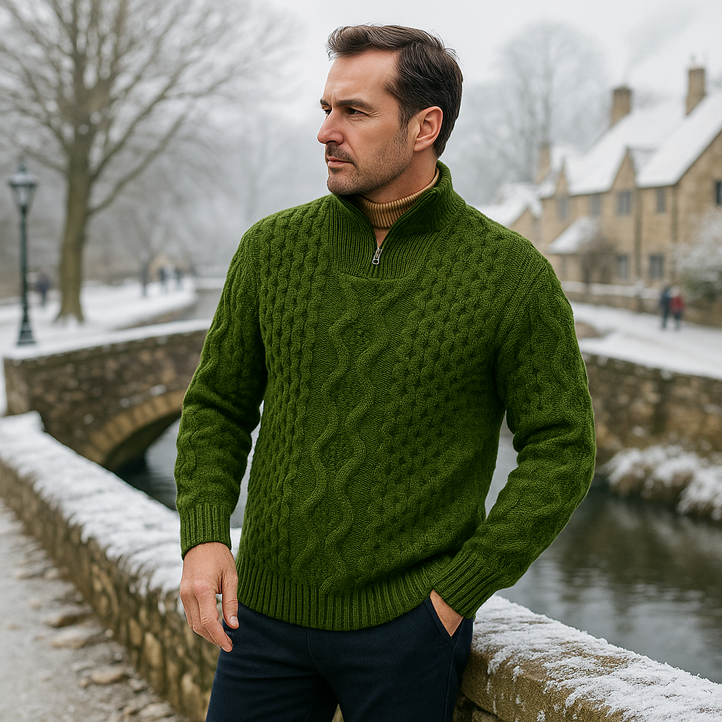 Gestrickowany premium - męski sweter - pół-zamek