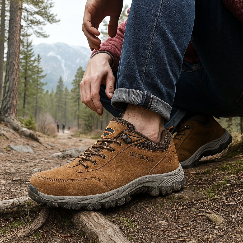 Męskie buty trekkingowe - sznurowane - wytrzymałe i komfortowe