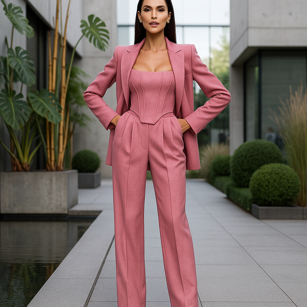 Elegancki trzyczęściowy garnitur - podwójny żakiet - klasyczny krój