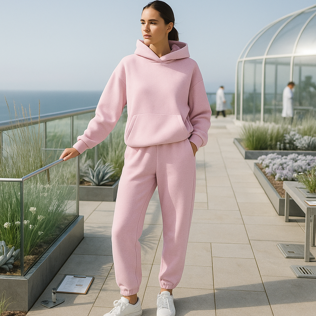 Oversize dres z kapturem - damski komplet - bluza i spodnie