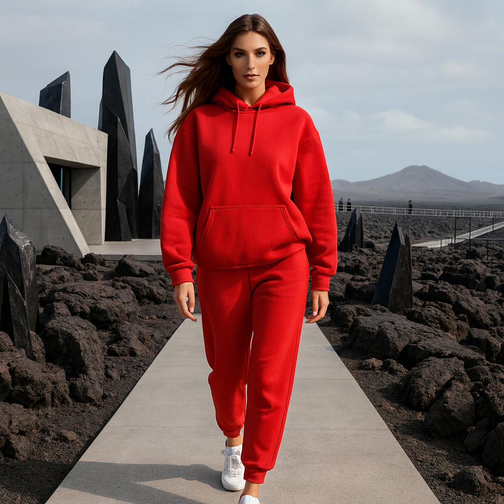 Męski zimowy dres - Ocieplany komplet - Polar i kaptur - Sportowy