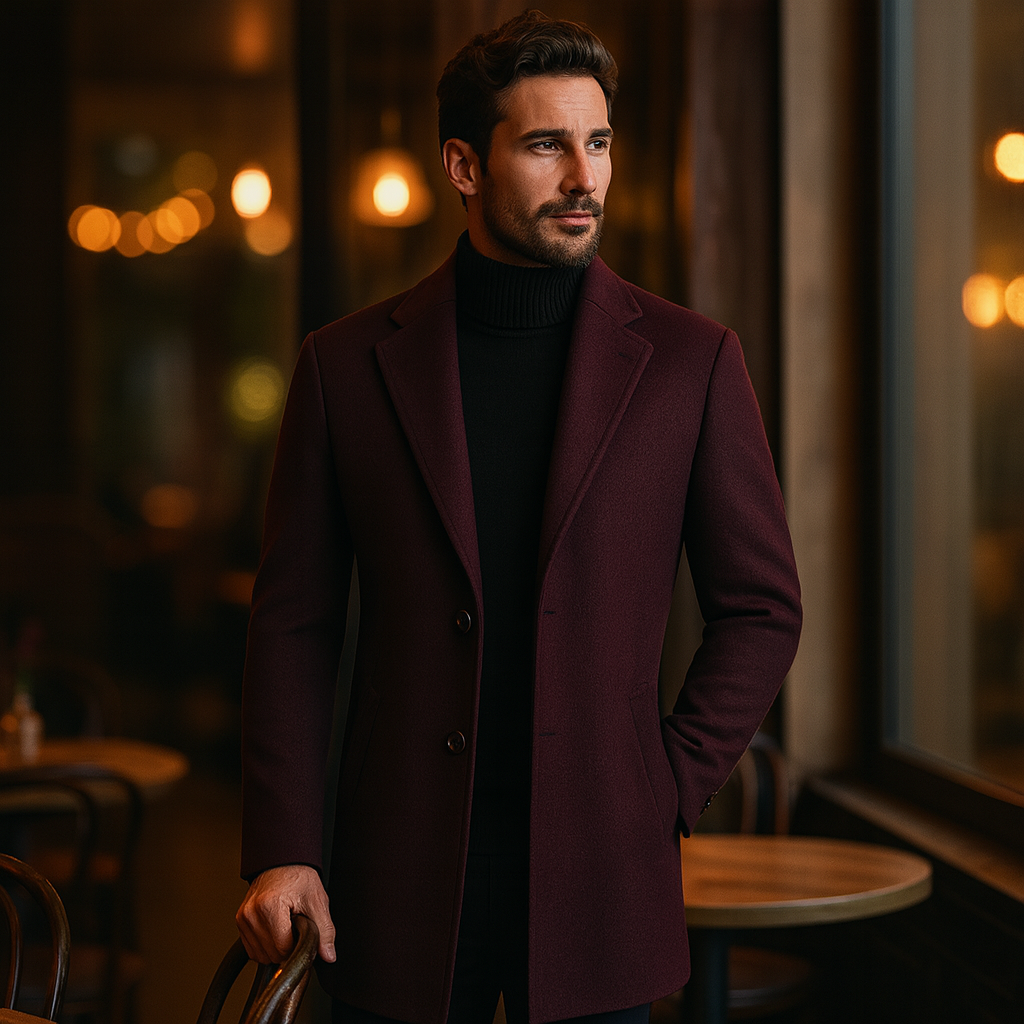 Męski długi płaszcz slim fit z klasycznym kołnierzem