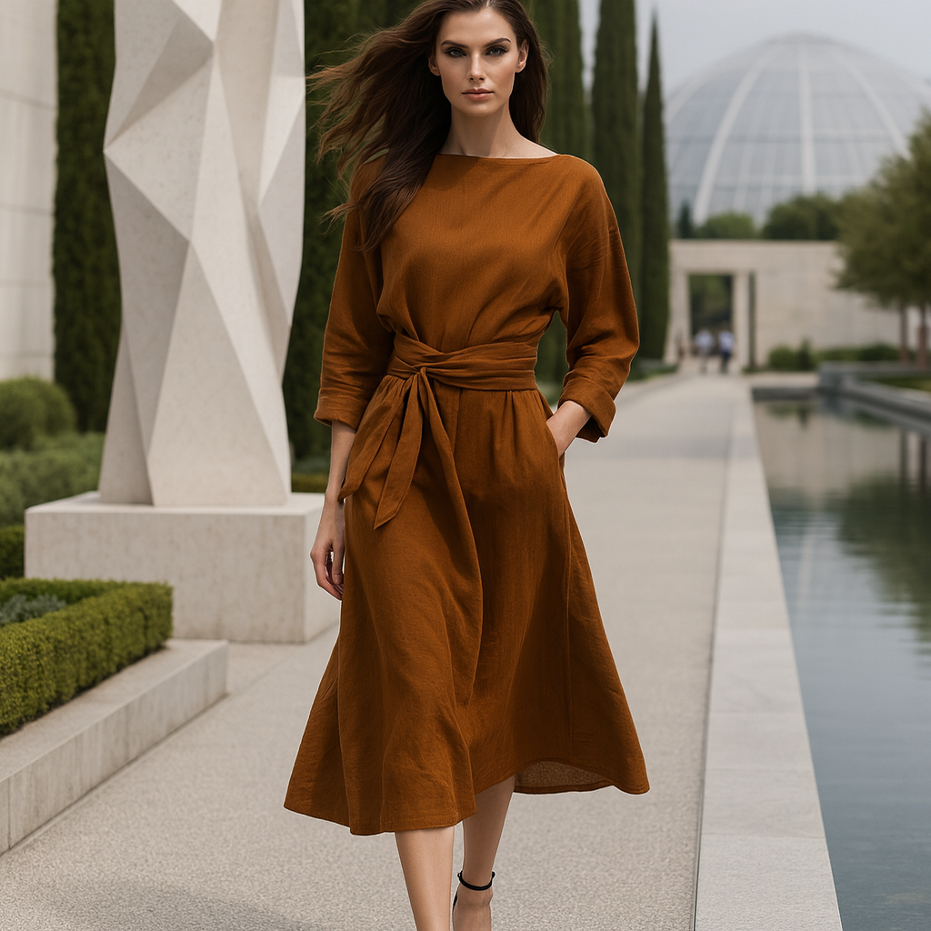 Lniana Sukienka Maxi z Wiązaniem – Sukienka Wieczorowa Boho