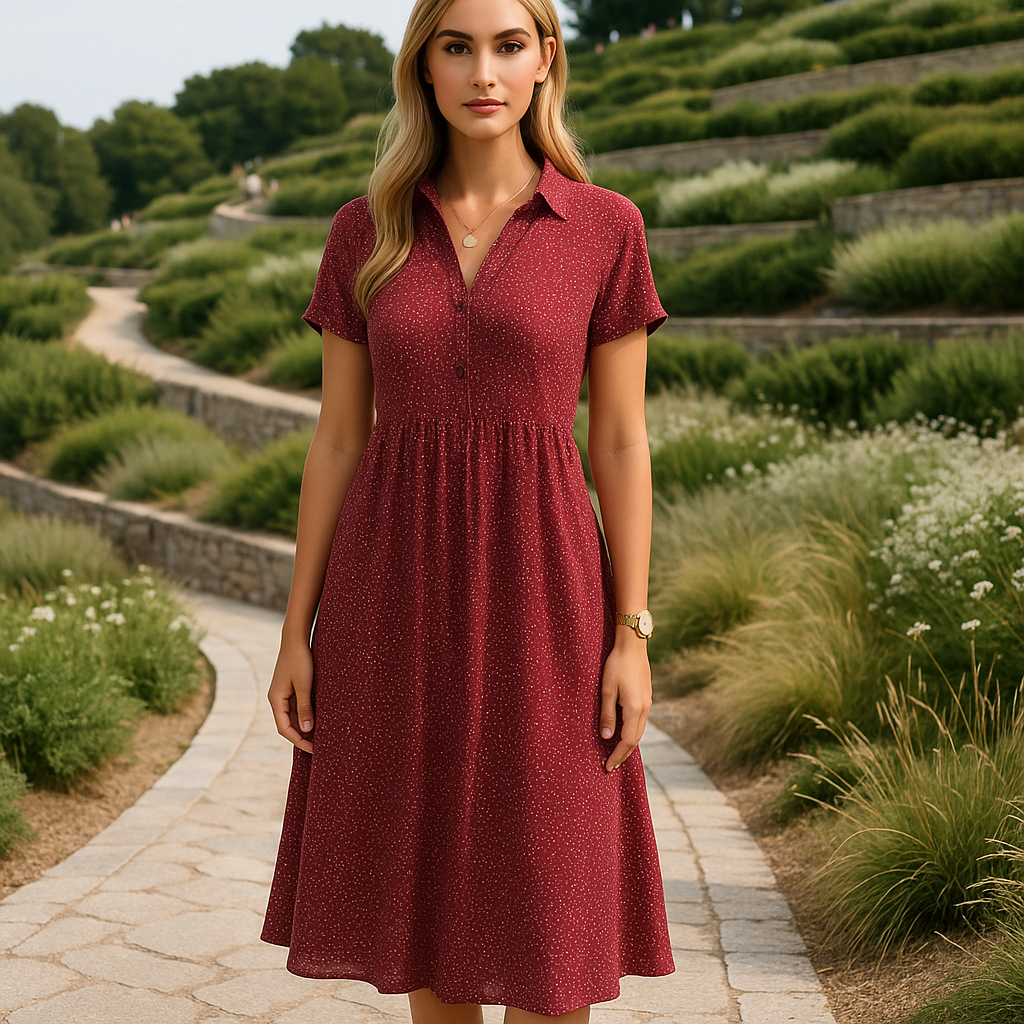 Sukienka koszulowa damska midi - krótki rękaw