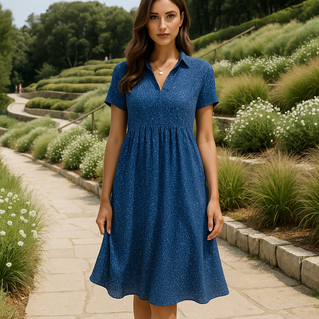 Sukienka koszulowa damska midi - krótki rękaw