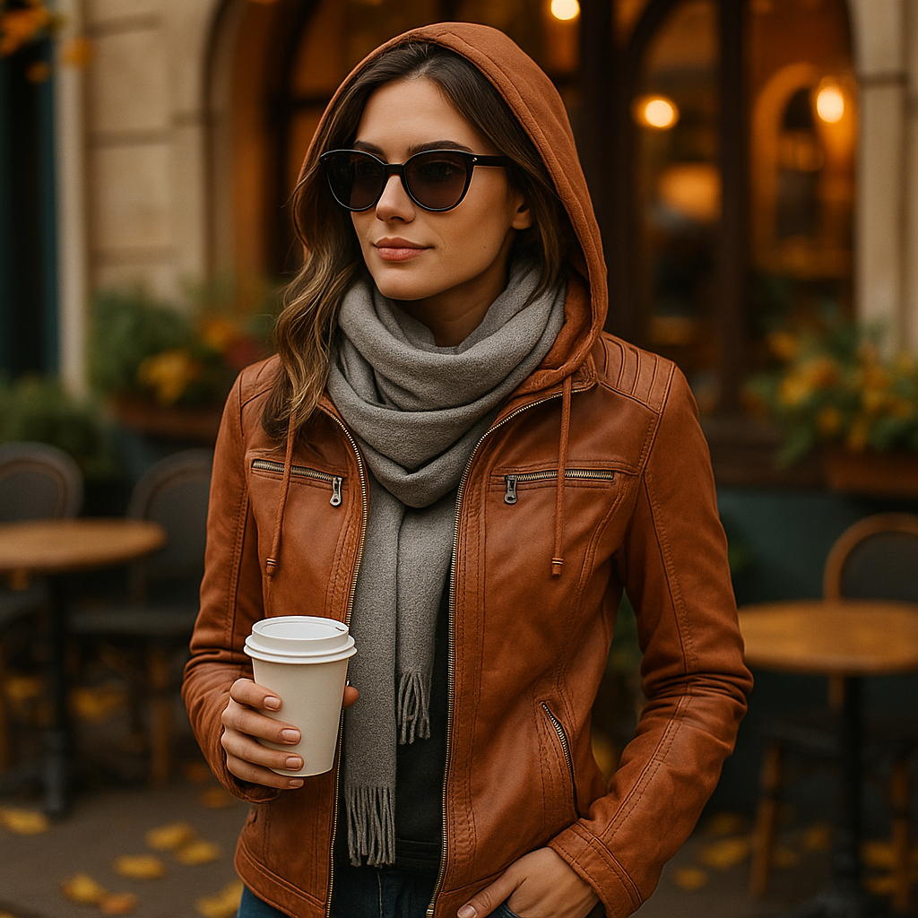 Vivano Damska Skórzana Kurtka z Kapturem