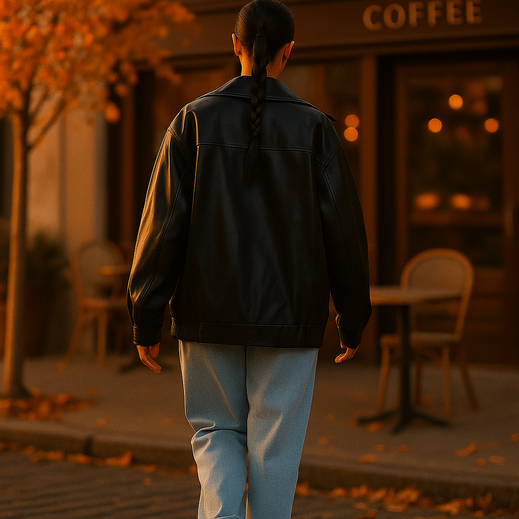 Damska Kurtka Skórzana z Zamkiem i Luźnym Krojem