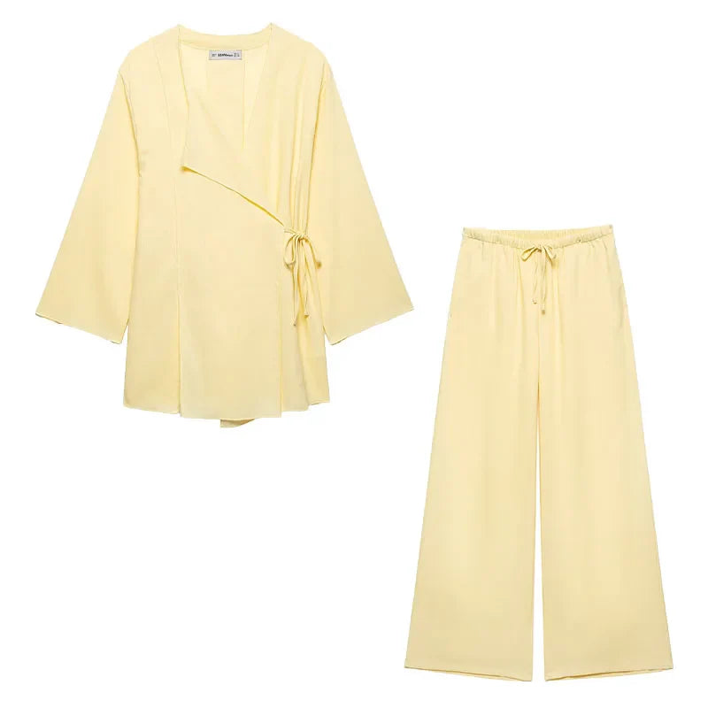 Garnitur damski lniany - elegancki - letni - komplet dwuczęściowy