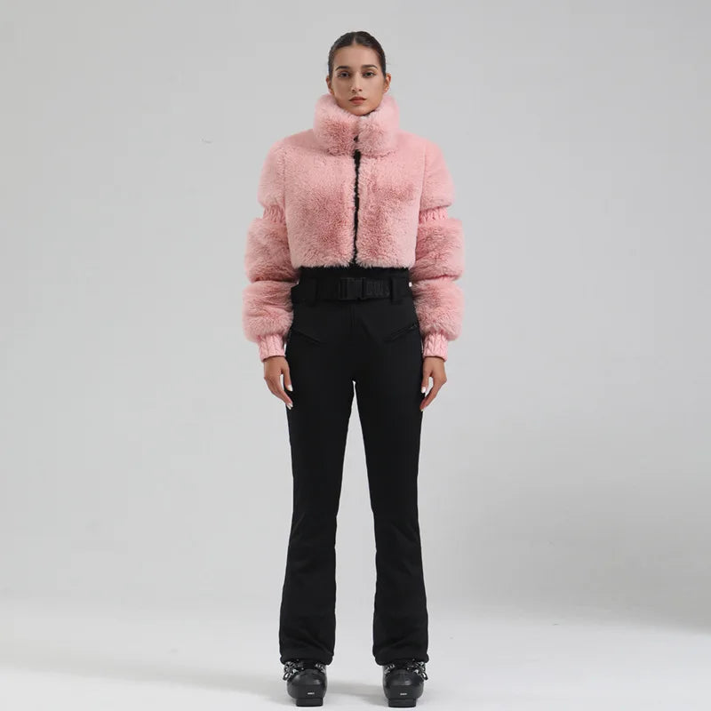 Jednoczęściowy kombinezon narciarski damski - sztuczne futro