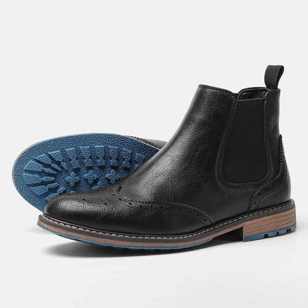 Męskie klasyczne botki Chelsea - styl brogue - ponadczasowy design