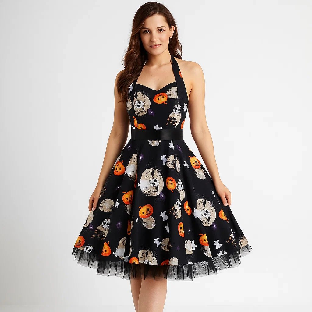 Alessandra Halloween Midi Sukienka - Print Kreskówki - Unikalny Styl - vivano - warszawa