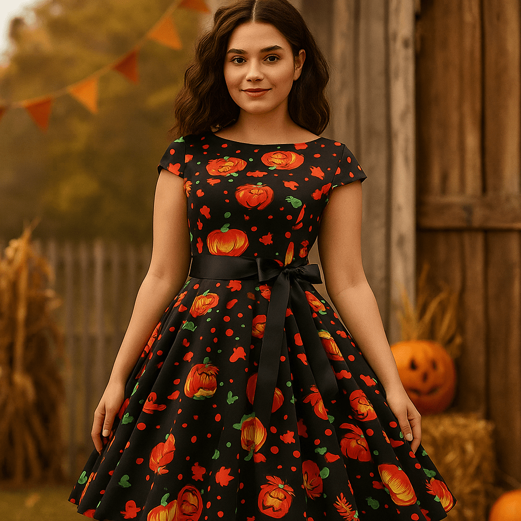 Anita Midi Sukienka - Halloween Duchy og Dynie - Festlig og Komfortabel - vivano - warszawa