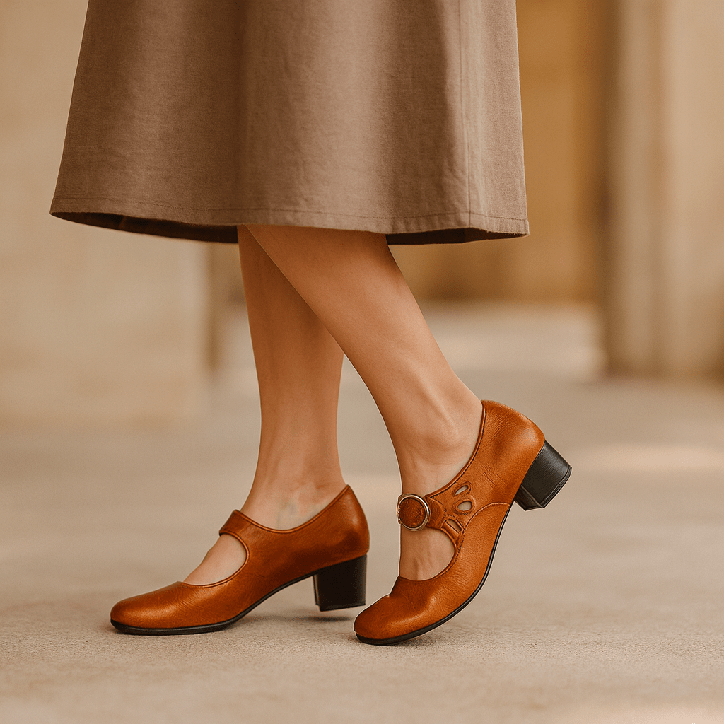 Beatrice – Skórzane Sandały na Obcasie z Klamrą Ortopedyczną - vivano - warszawa