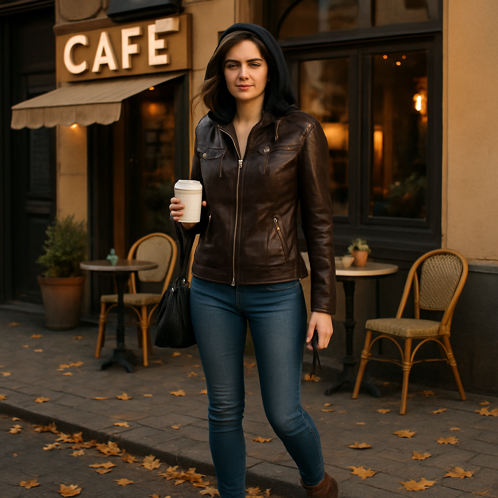 Vivano Damska Skórzana Kurtka z Kapturem