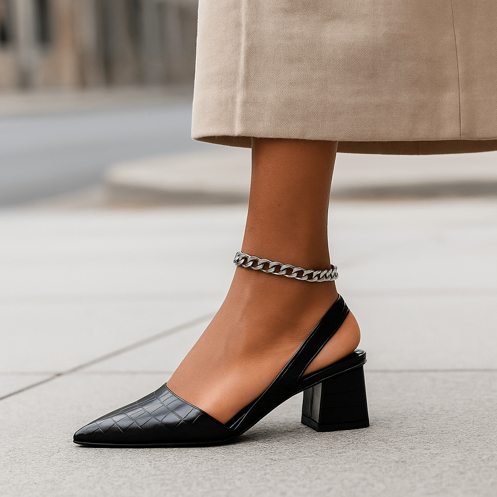 Czółenka slingback damskie skórzane krokodyl na obcasie - vivano - warszawa