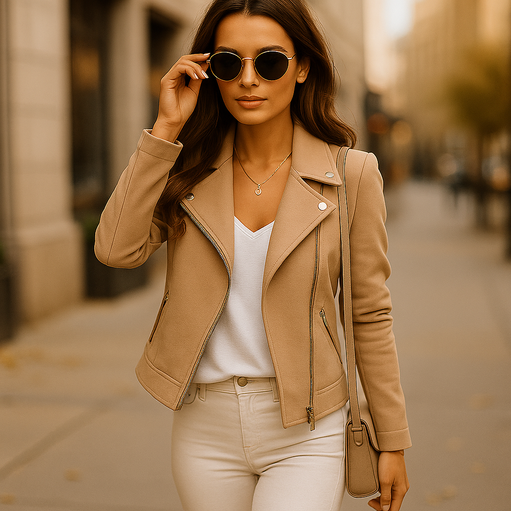 Damska Stylowa Kurtka ze Złożonym Kołnierzem