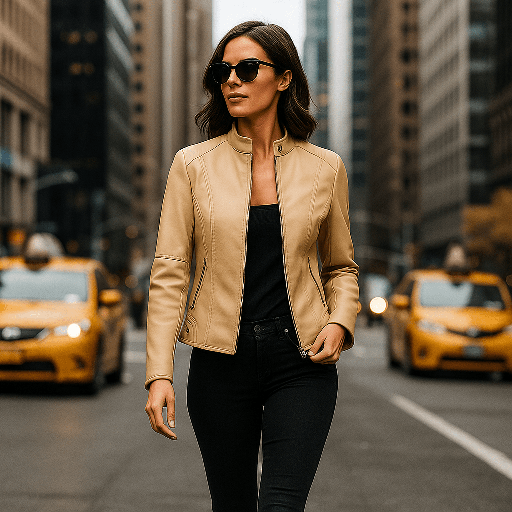 Damska Kurtka Skórzana - Elegancki Design - Kołnierz Mao - Komfort - vivano - warszawa