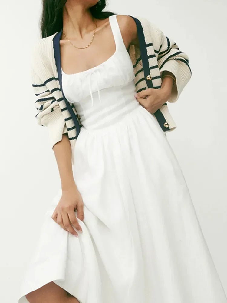 Damska lniana sukienka midi na ramiączkach - vivano - warszawa