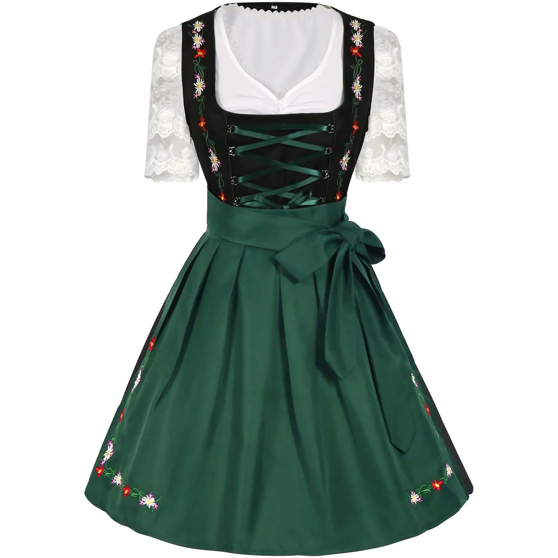 Damska sukienka dirndl - Lettere Stof - Zielona & Czarna - Gotowa na Oktoberfest - vivano - warszawa