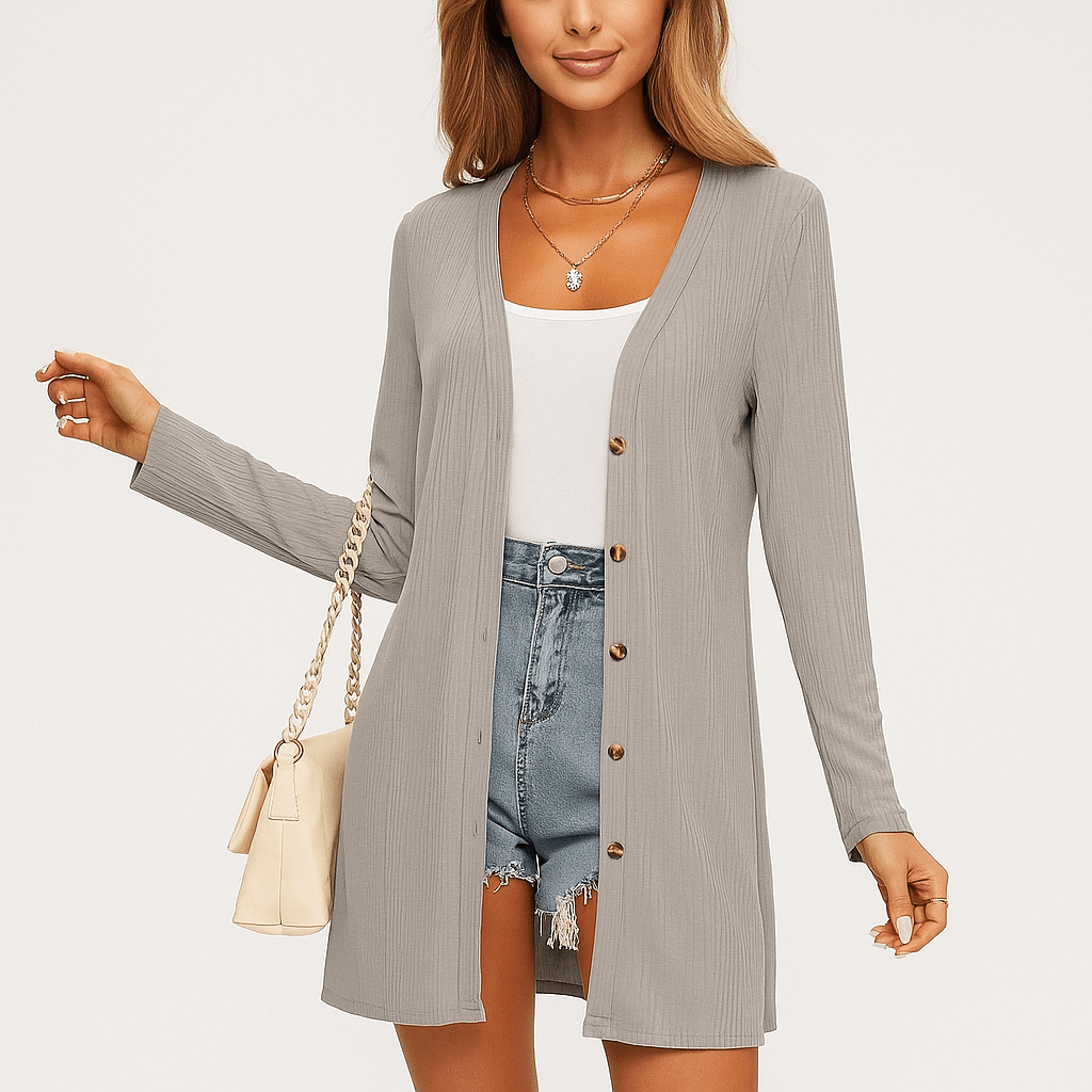 Damski Kardigan z Długim Rękawem - Guziki - Strukturalny Design - vivano - warszawa