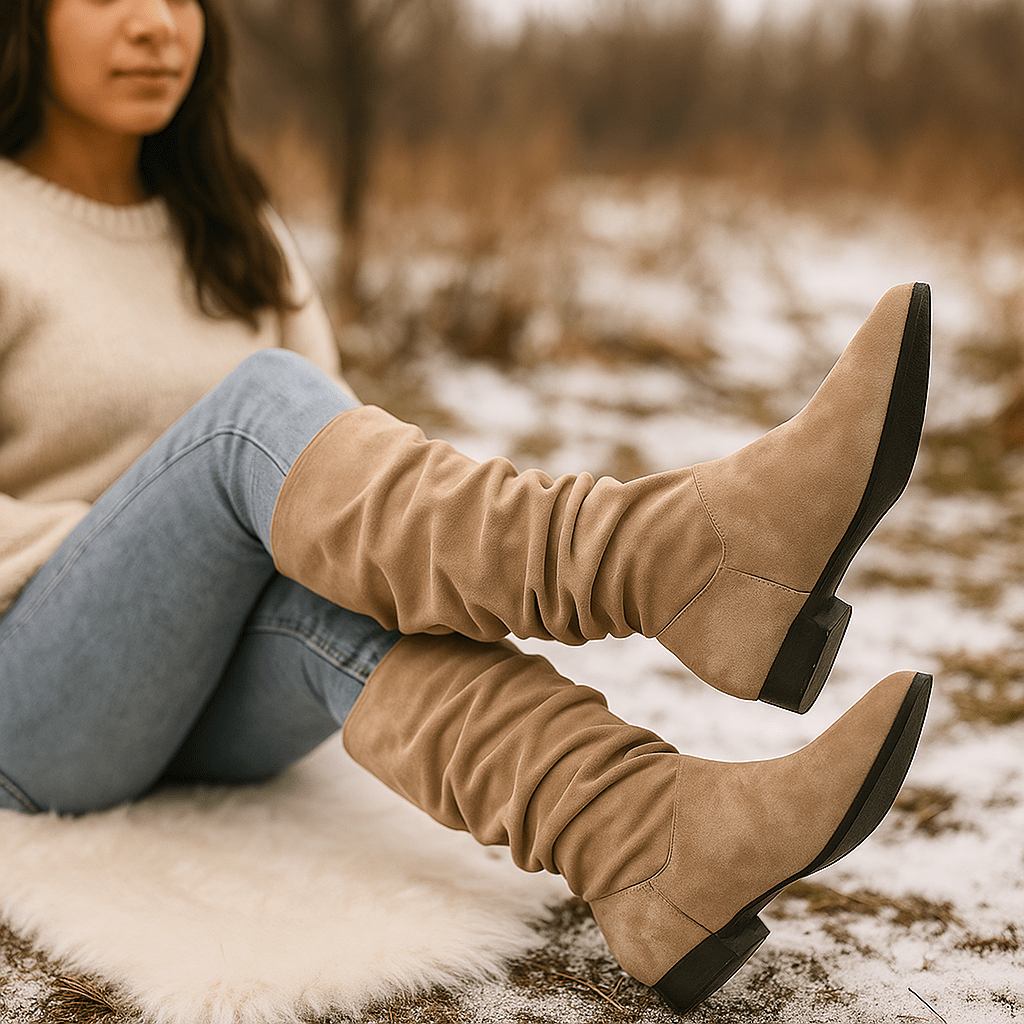 Damskie Kozaki Zamszowe - Szpic - Na Zamek - Płaska Podeszwa - vivano - warszawa