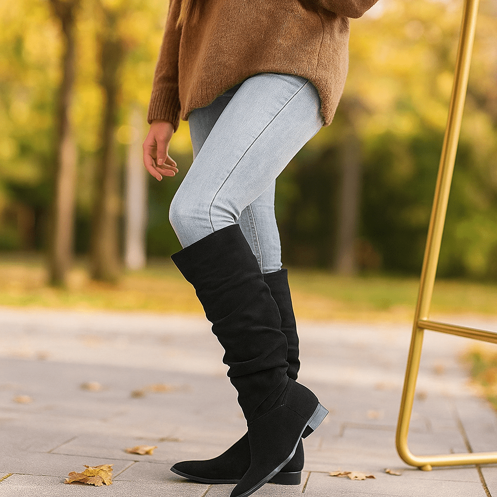 Damskie Kozaki Zamszowe - Szpic - Na Zamek - Płaska Podeszwa - vivano - warszawa