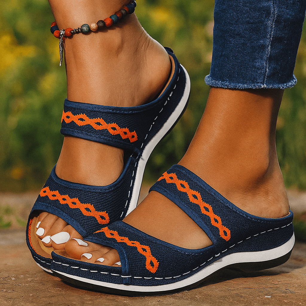 Damskie Ortopedyczne Sandały Wsuwane z Haftem - vivano - warszawa