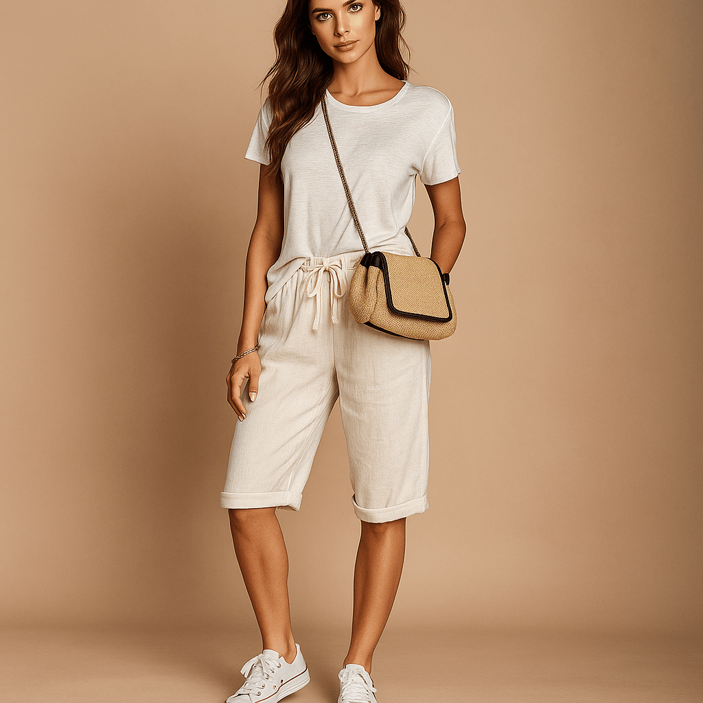 Damskie Spodnie Cropped - Gumowy Pas - Kieszenie - Luźny Komfort - vivano - warszawa