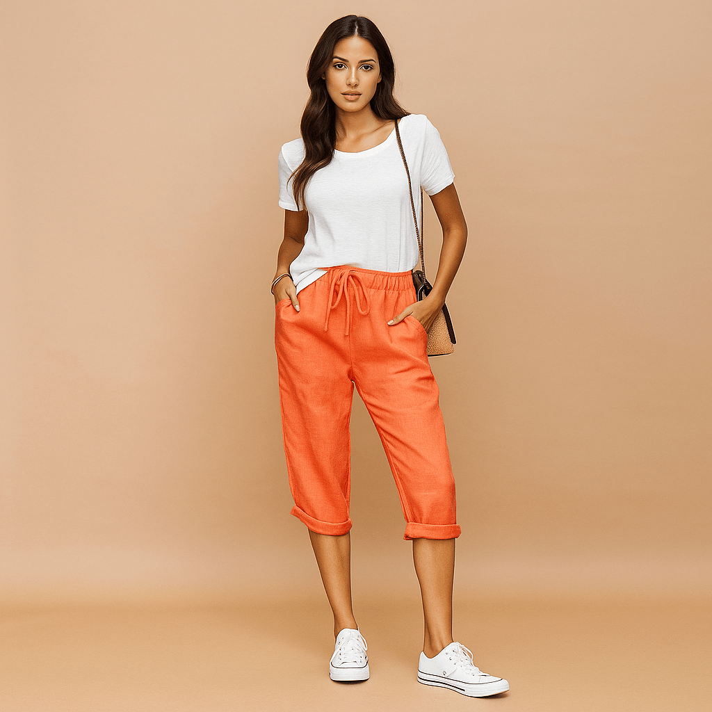 Damskie Spodnie Cropped - Gumowy Pas - Kieszenie - Luźny Komfort - vivano - warszawa