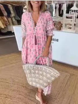 Długa sukienka boho z dekoltem V i luźnym krojem - vivano - warszawa