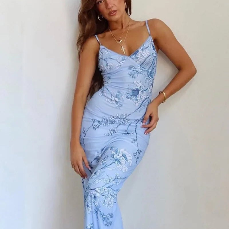 Dopasowana sukienka maxi na ramiączkach z motywem kwiatowym - vivano - warszawa