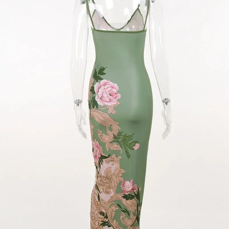 Dopasowana sukienka maxi na ramiączkach z motywem kwiatowym - vivano - warszawa