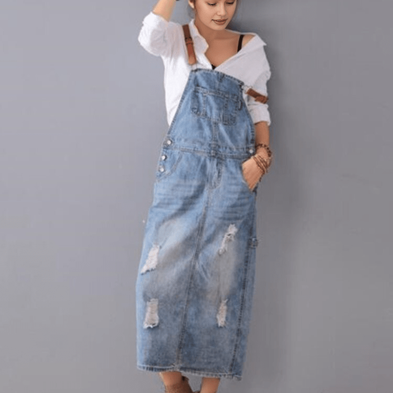 Dżinsowa Sukienka Ogrodniczka z Przetarciami - vivano - warszawa