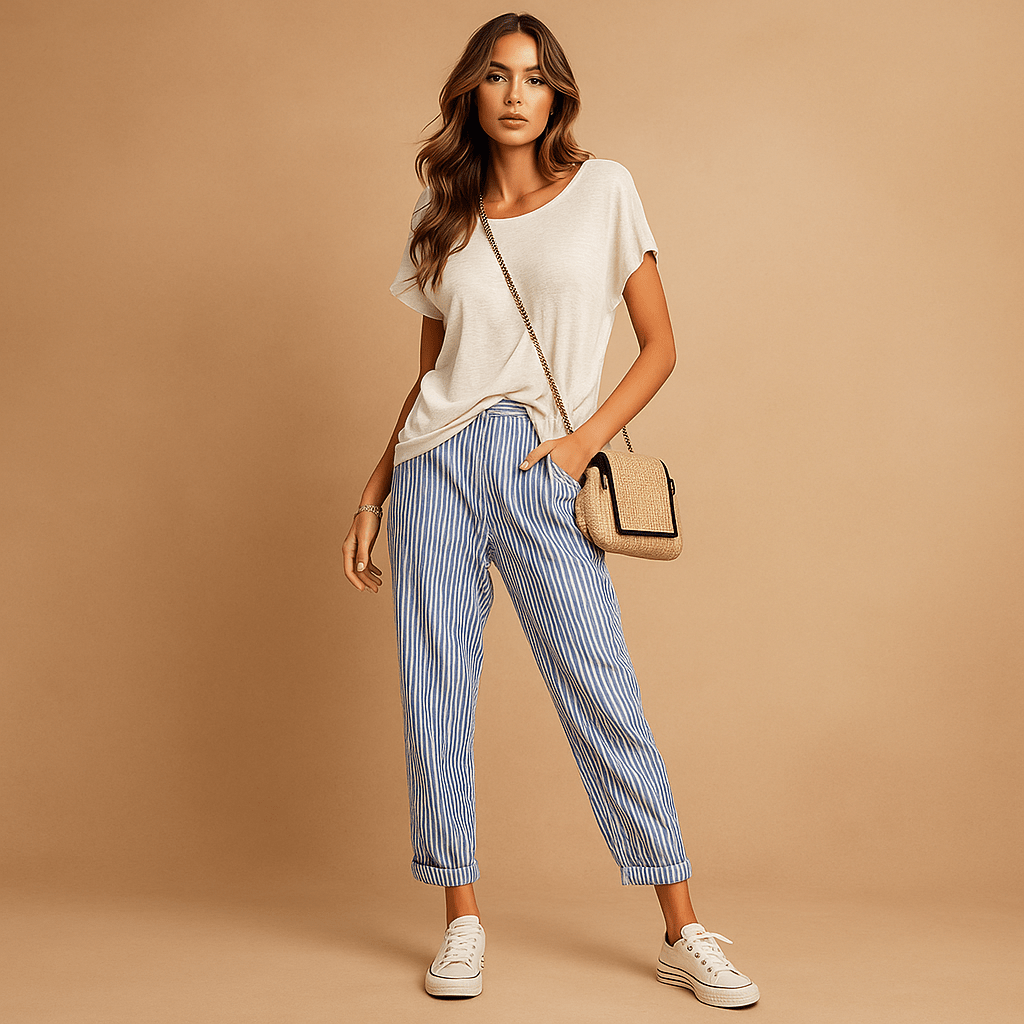 Eleganckie Paski Spodnie - Komfort - Styl - Jakość - Luo - vivano - warszawa