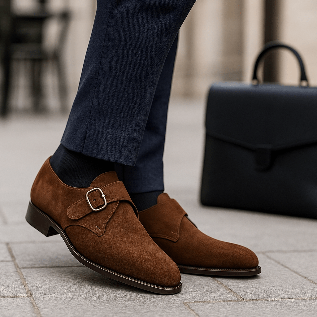 Ethan - Męskie Buty Monk Strap - z Zamszu - vivano - warszawa