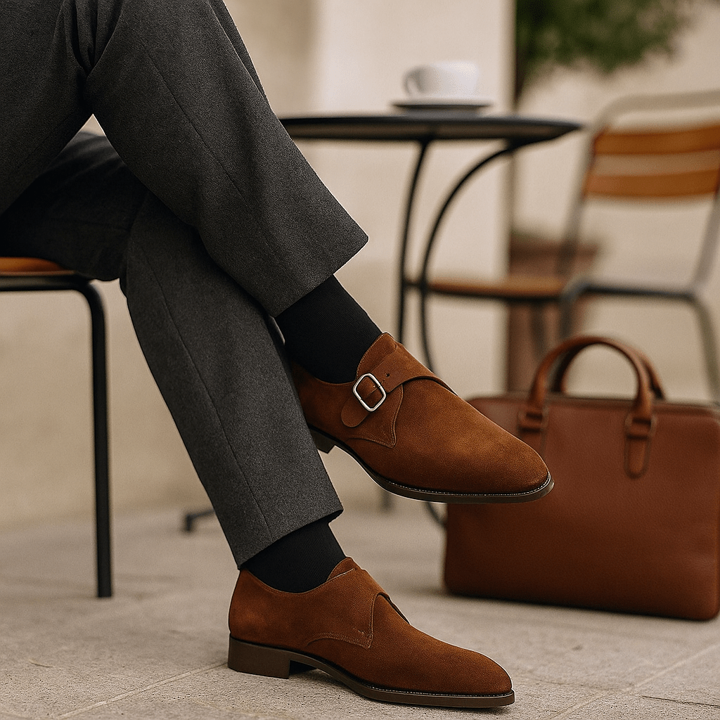 Ethan - Męskie Buty Monk Strap - z Zamszu - vivano - warszawa