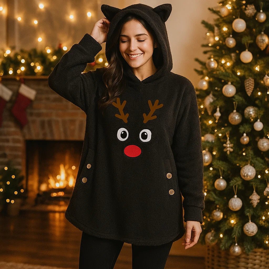 Hoodie Świąteczny Renifer z Uszami Kota