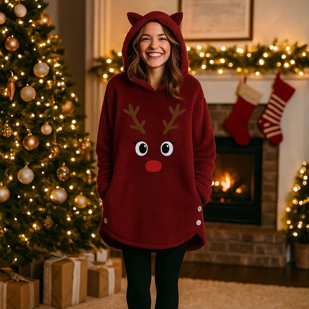 Hoodie Świąteczny Renifer z Uszami Kota
