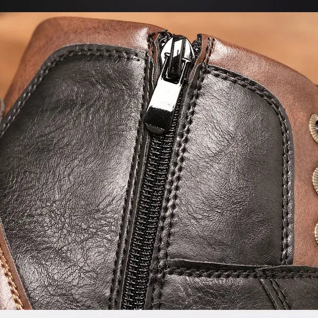 Męskie Botki Sznurowane - Boczny Zamek - Wytrzymała Podeszwa