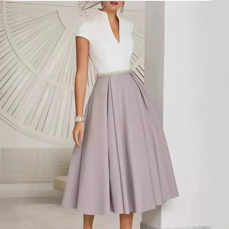 Elegancka Dwukolorowa Sukienka Midi – Sukienki na Studniówkę