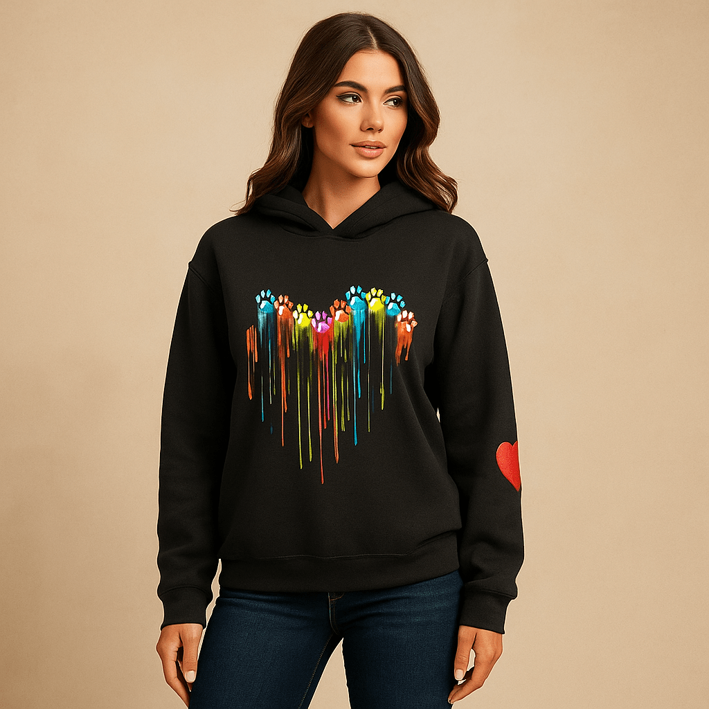 Kobiece Bluzy z Kapturem - Luźny Krój - Wzór w Serce - Długie Rękawy - vivano - warszawa