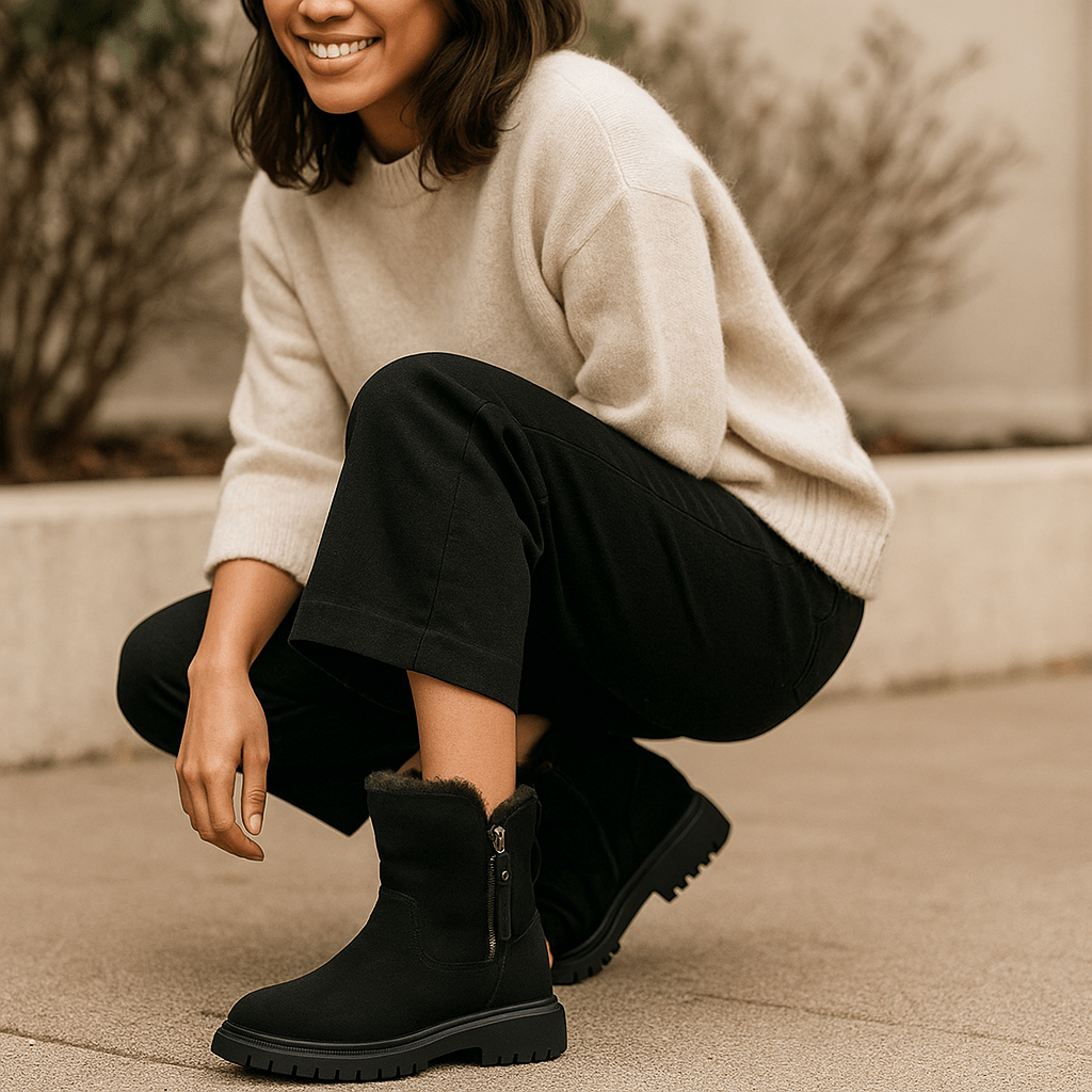 Kobiece Botki do Łydki - Zamszowy Wygląd - Komfort Sztucznego Futra - vivano - warszawa