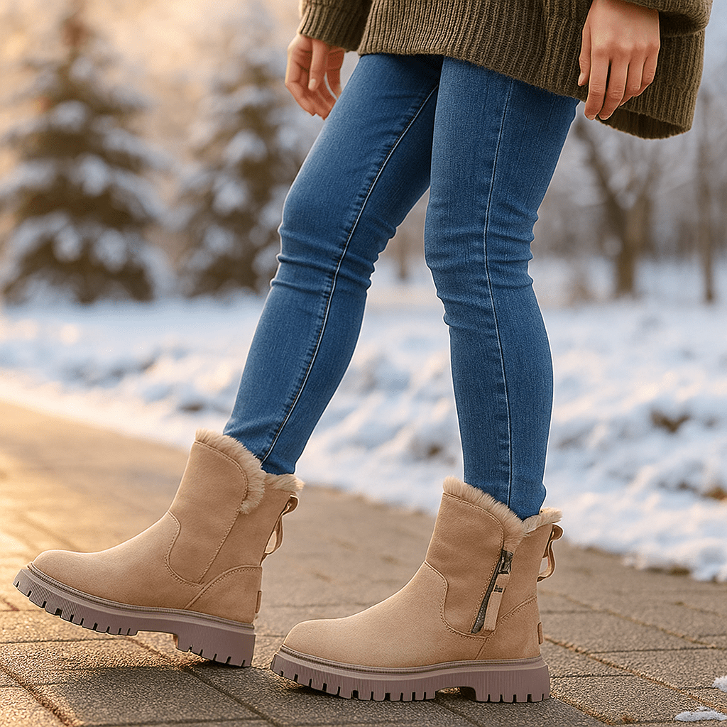 Kobiece Botki do Łydki - Zamszowy Wygląd - Komfort Sztucznego Futra - vivano - warszawa